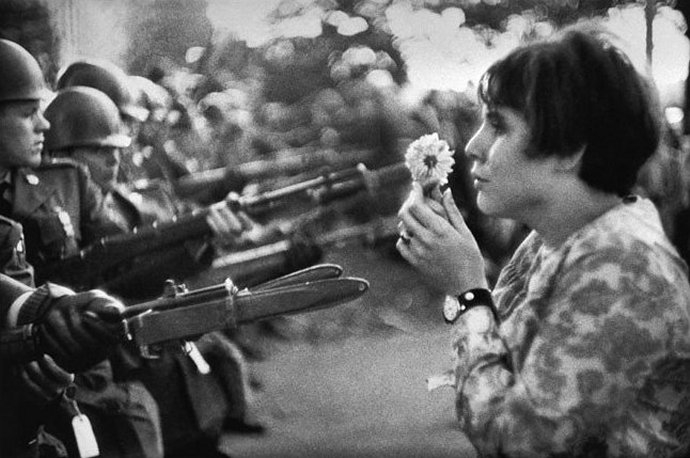 +267 Marc Riboud  Jan Rose Kasmir confronts the American National Guard outside the Pentagon during the 1967 anti-Vietnam march , USA, 1967 (2).jpg