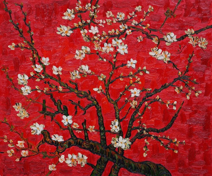 ++1768 Vincent van Gogh Branches of an Almond Tree in Blossom (Interpretation in Red)  (1890).jpg
