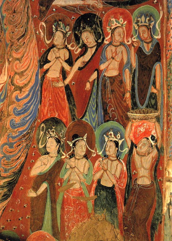 +1155 Gathering of Bodhisattvas, China, 6th century. Cave mural of Worshiping Bodhisattva, Wei Dynasty (535-556 A.D.).jpg