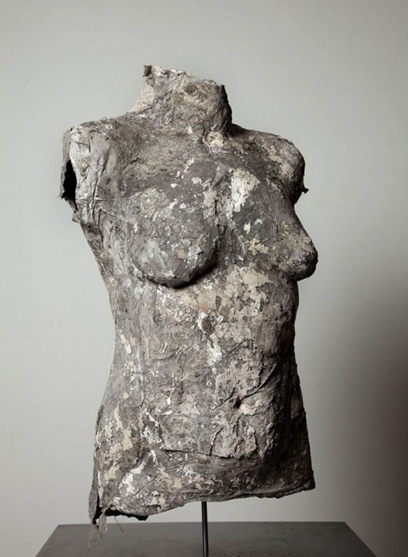 ++832 Silvia Hatzl, bust, 2012 silk, cotton, linen, earth, ash, plaster, pigment, bone and paper.jpg