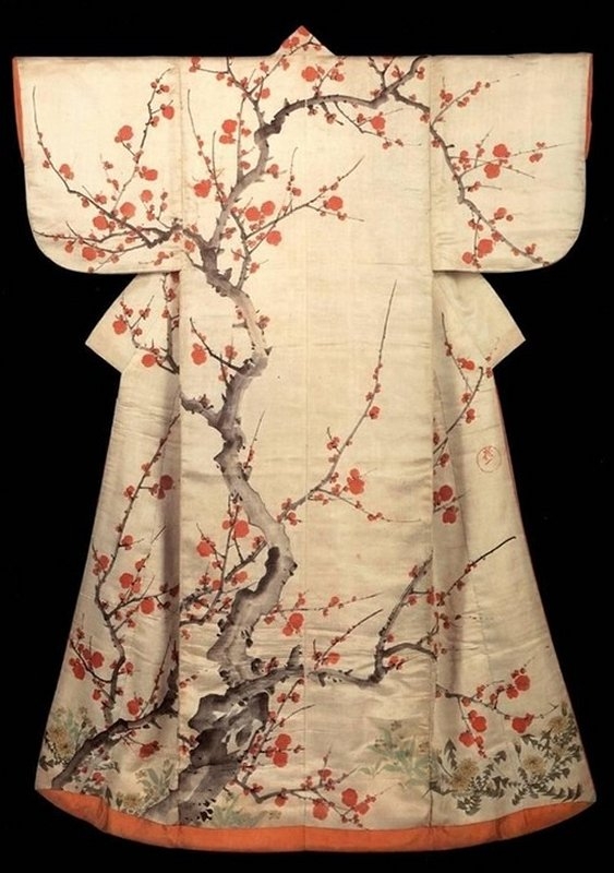 260 Sakai Hoitsu Kosode with Blossoming Plum Tree, hand painted on silk, début 19è  Tokyo.jpg