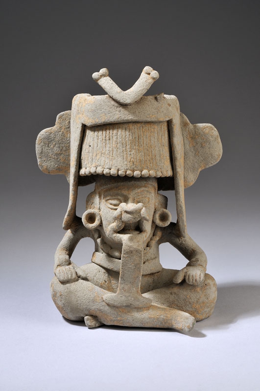 176b  Early and rare zapotec deity with snake tongue and elaborated headress. Monte Alban Zapotec culture. 300-800.JPG